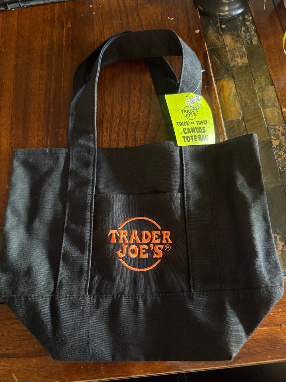 Trader Joe's Black Canvas Tote Bag with Orange Logo